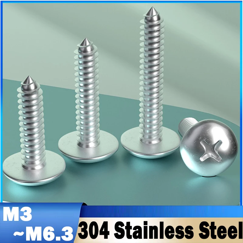 Leijiu 5~50pcs 304 Stainless Steel Self-tapping Wood Screws M3~m6.3 Phillips Round Truss Mushroom Drive Screws Furniture