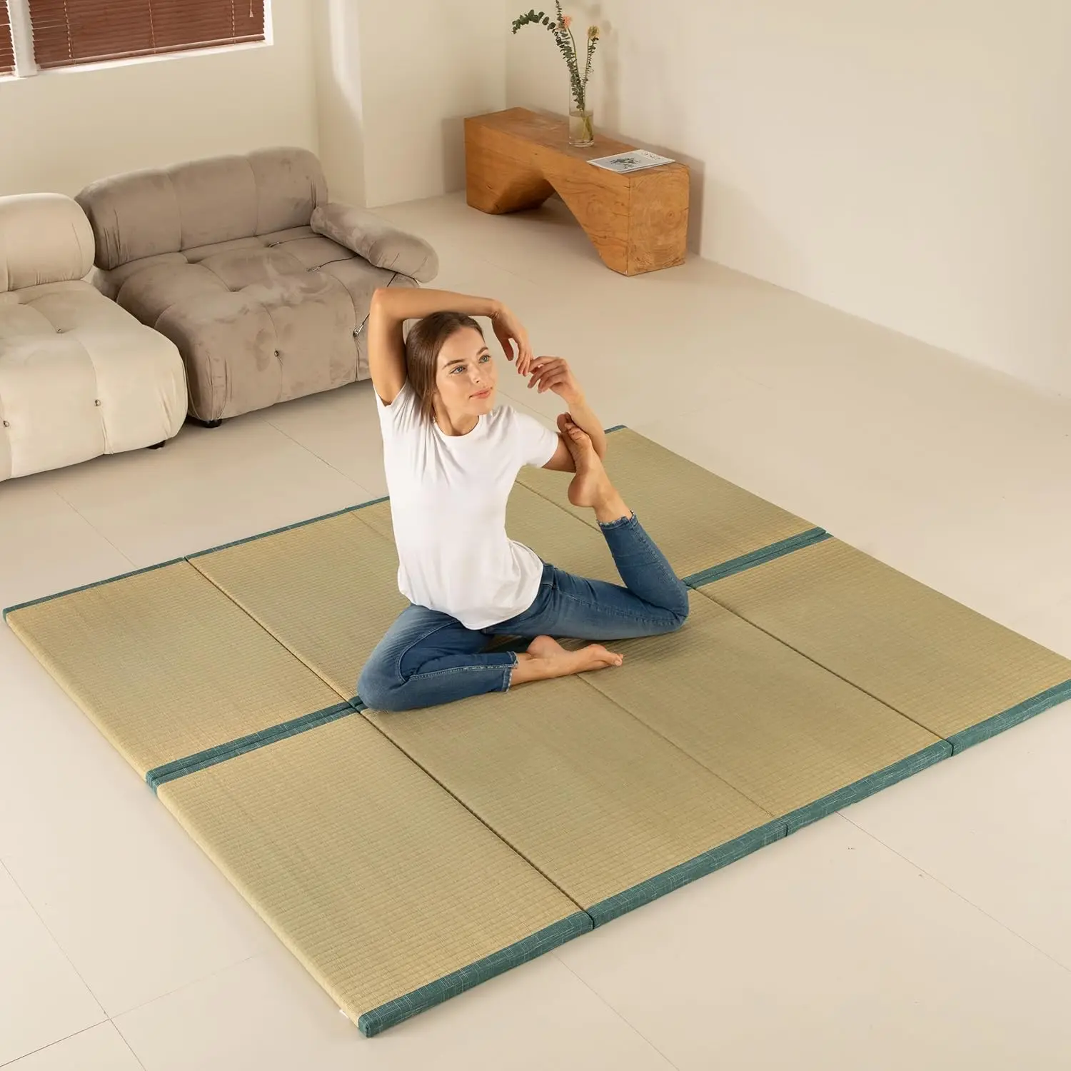Colchón de suelo, esteras de tatami plegables, colchón de tatami plegable, cama de suelo de hierba Rush, 35,4 "x 78,7" x 1,2 "(2 piezas