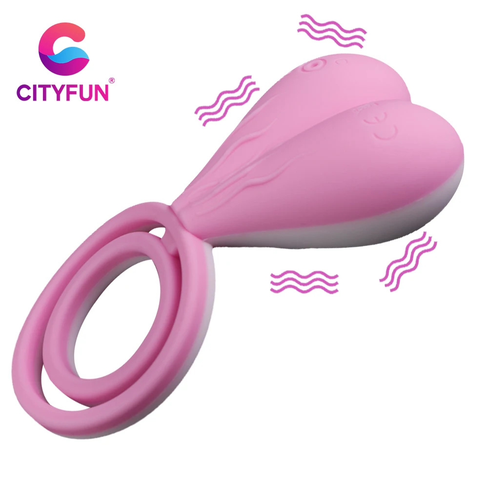 

CITYFUN Dual Vibrating Penis Ring Delay Ejaculation Silicone Cock Ring Erection Scrotum Stimulator Sex Toys For Men Couples