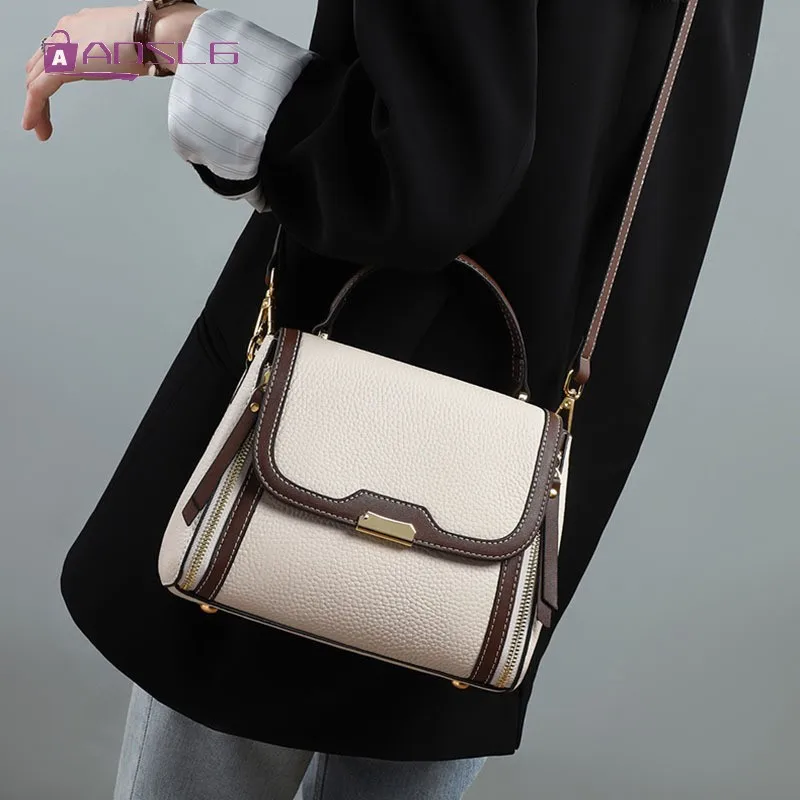 

New Trend Underarm Shoulder Bags Womens Genuine Leather Cowhide Handbag Hit Color Fashion Female Hot Sale Casual Crossbody Bags