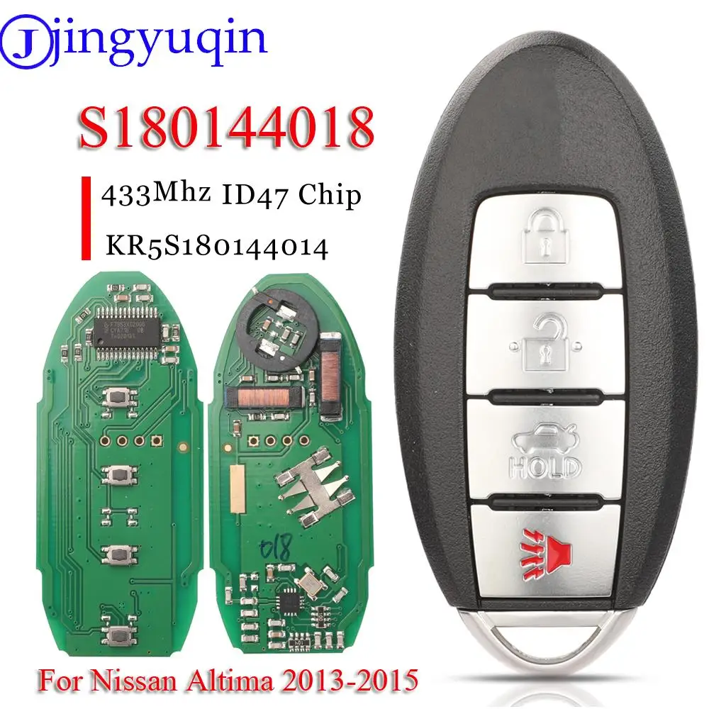 

jingyuqin 4-кнопочный смарт-ключ-брелок для автомобиля с функцией бесконтактной связи, 433 МГц, чип ID47 S180144018 для Nissan Altima 2013-2015, KR5S180144014