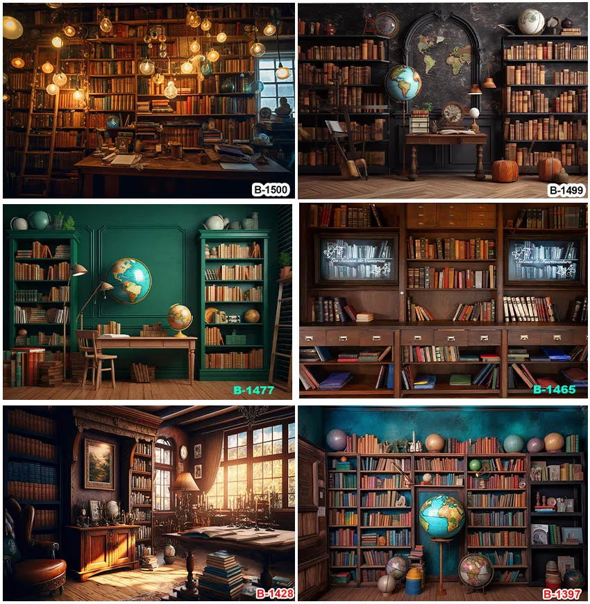 

Study Room Bookshelves Backdrops Wall Decoration Student Children Portrait Baby Shower Vintage Ancient Library Backgrounds Decor