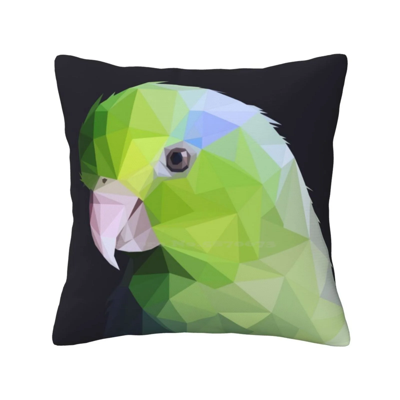 Lowpoly Green Parrolet ( Dark Background ) Home Sofa Car Cushion Cover Pillowcase Lowpoly Low Poly Polygon 3D 2D Abstract