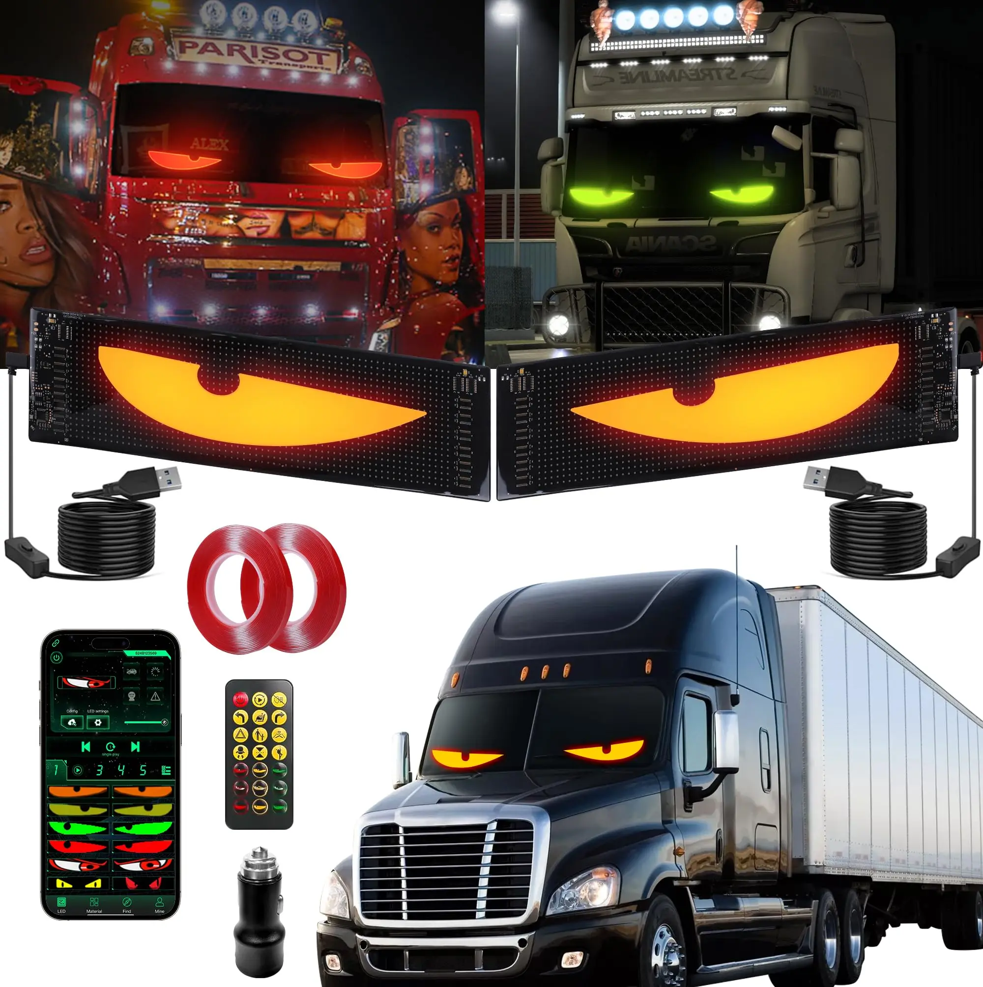 

Программируемый автомобильный светильник «Дьявольский глаз», гибкий светодиодный дисплей, приложение, дистанционное управление, пиксельный экран, динамическая анимация, знак на переднее лобовое стекло