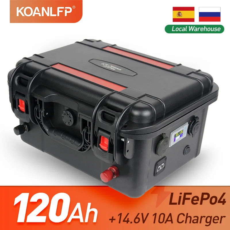 12V LiFePO4 Battery Pack Waterproof 12.8V 120Ah Rechargeable Lithium Iron Phosphate Batteries with BMS for Solar outdoor camping