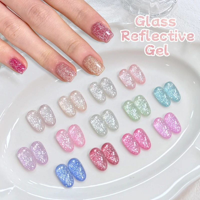 

UR SUGAR 1Pc 15ml Nail Gel Polish Glass Reflective Gel Glitter UV LED Nail Gel Semi-Permanent DIY Salon Nail Art Gel For Summer