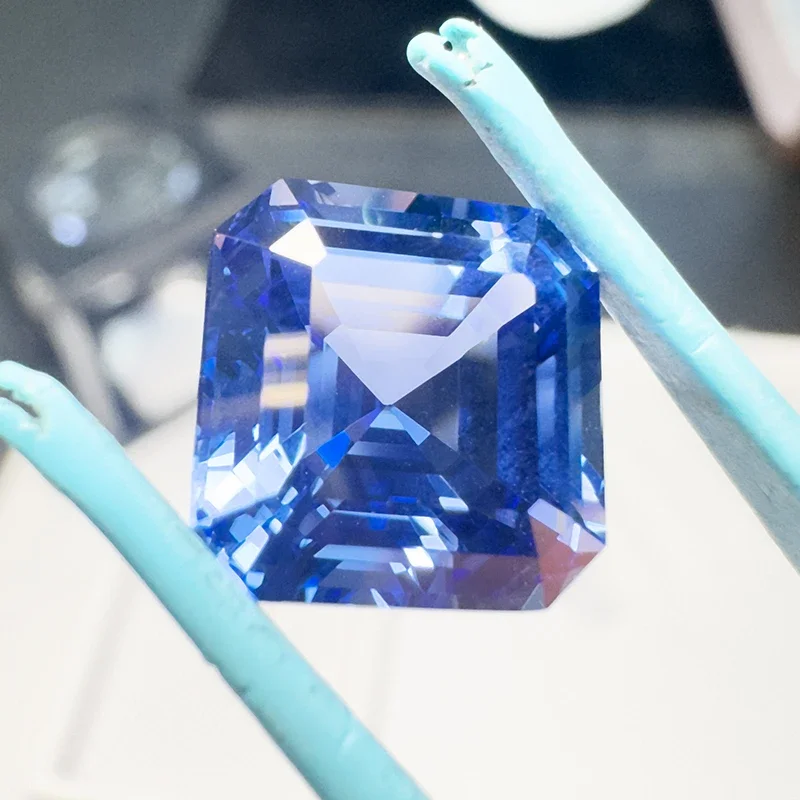 Lab Grown Sapphire Square Asscher ตัด cornflower สี VVS1 Charms DIY สําหรับเครื่องประดับทําวัสดุเลือก AGL ใบรับรอง