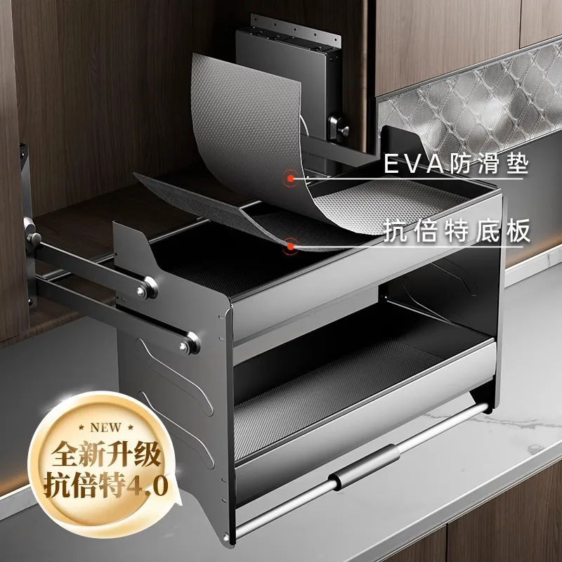 Kitchen wall cabinet lifting pull-out basket cabinet buffer double door pull-down type