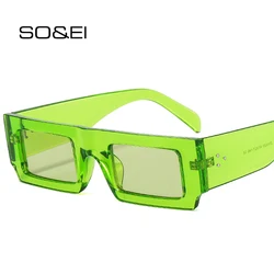 SO&EI Ins Popular Fashion Square Sunglasses Women Vintage Candy Color Eyewear Men Trending Rivets Sun Glasses Shades UV400