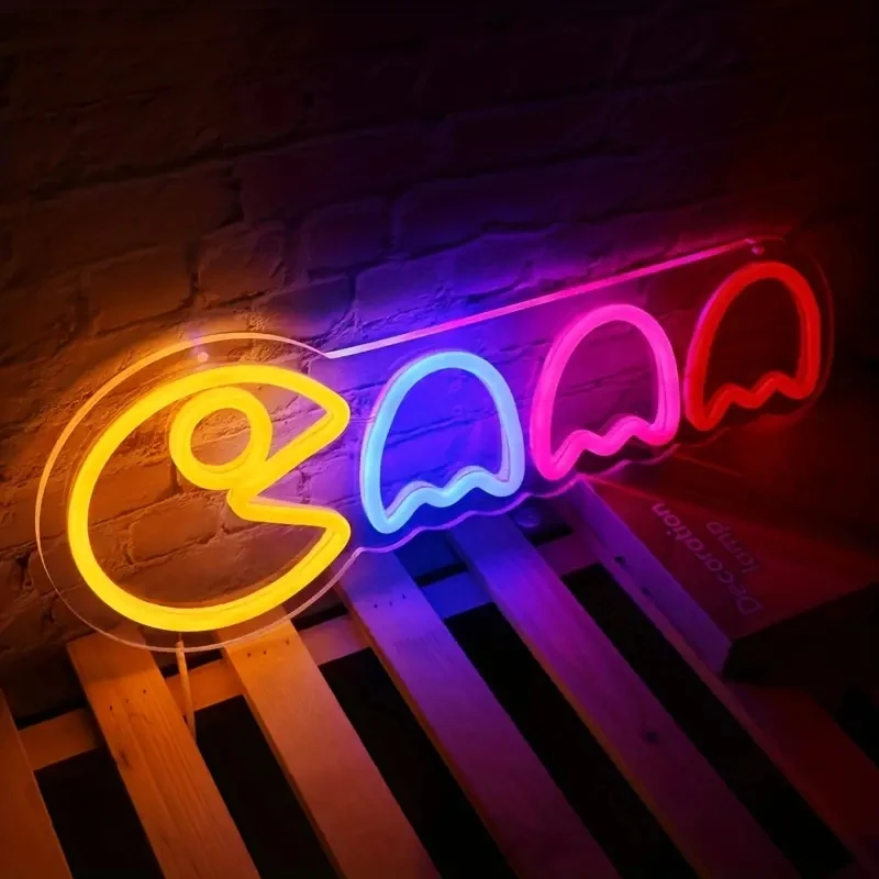 Game Neon Sign for Bedroom Wall Retro Arcade Decor Ghost Neon light for Gaming Room Man Cave Birthday Halloween Christmas Gift