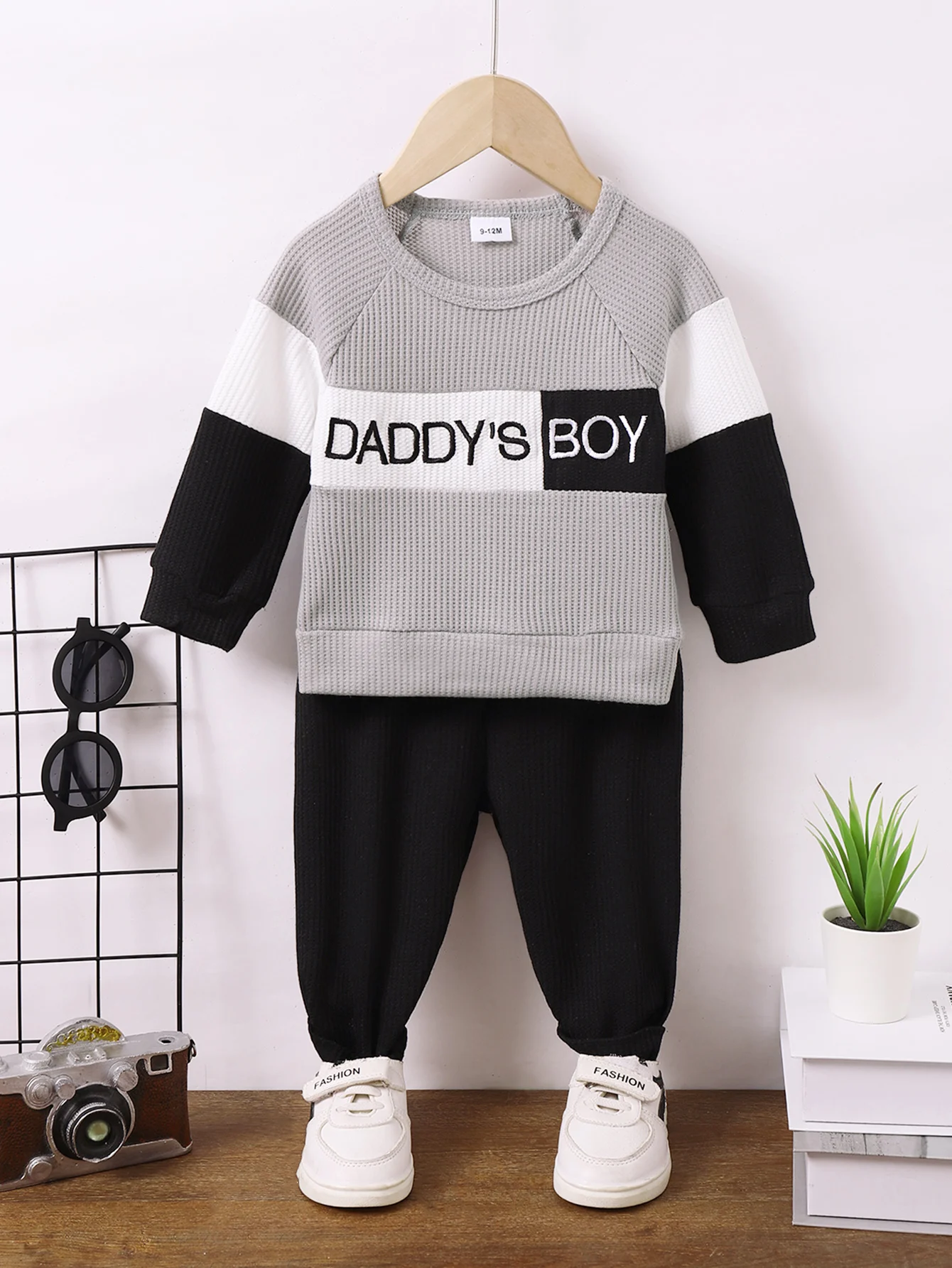 2PCS Kid Boy Clothes Set Patchwork Letter Print Long Sleeve Hoodie with Pants Autumn Fashion Sport Outfit for Children 4-7 Years