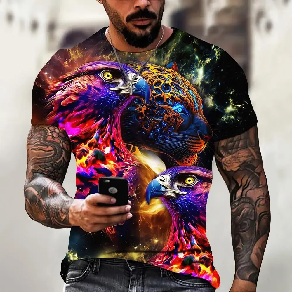 Vintage T-Shirts For Men 3D Eagle Print Short Sleeve Tops Summer Fashion Animal T Shirt Loose Oversized Tee Shirt Men Clothing