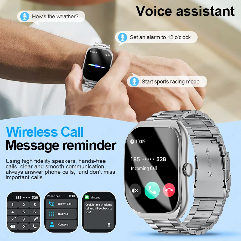 LIGE Neue AI Stimme Smart Uhr 2,01 "HD Gebogene Bildschirm SmartWatch Bluetooth Anruf Blut Sauerstoff Überwachung Smartwatch Für männer Frauen