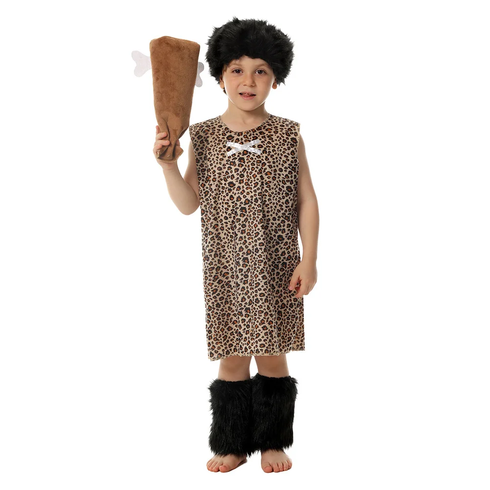 Hominid Indian Cosplay Kids Boys Costume Children Disguise Stage Performance Outfits Wigs Foot Cover Child Halloween Party Suit