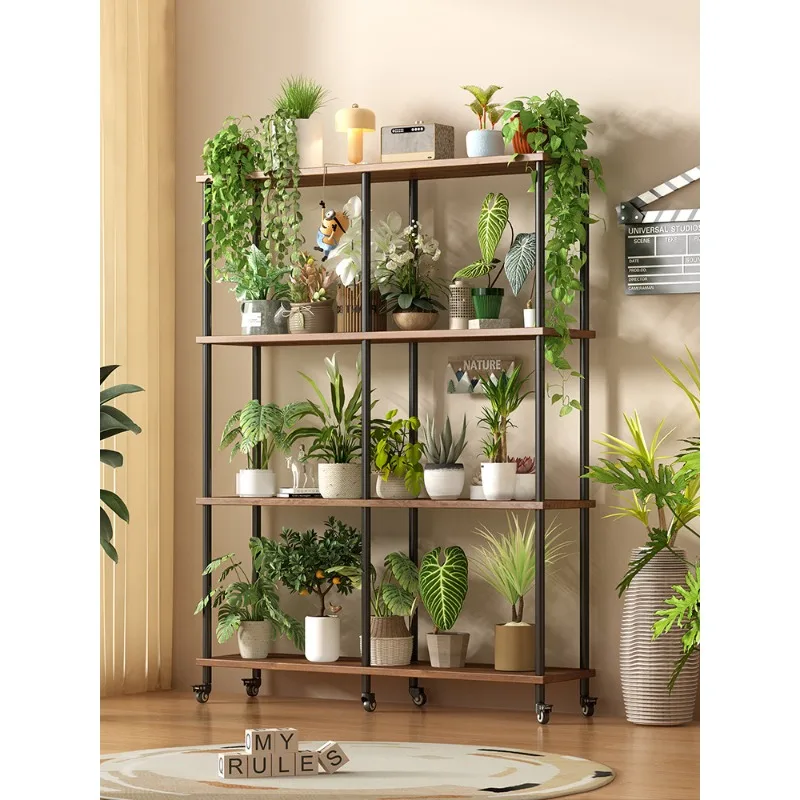 2026 new movable solid wood flower rack, special flower stand for floor-to-ceiling balcony in living room, wrought iron multi-la