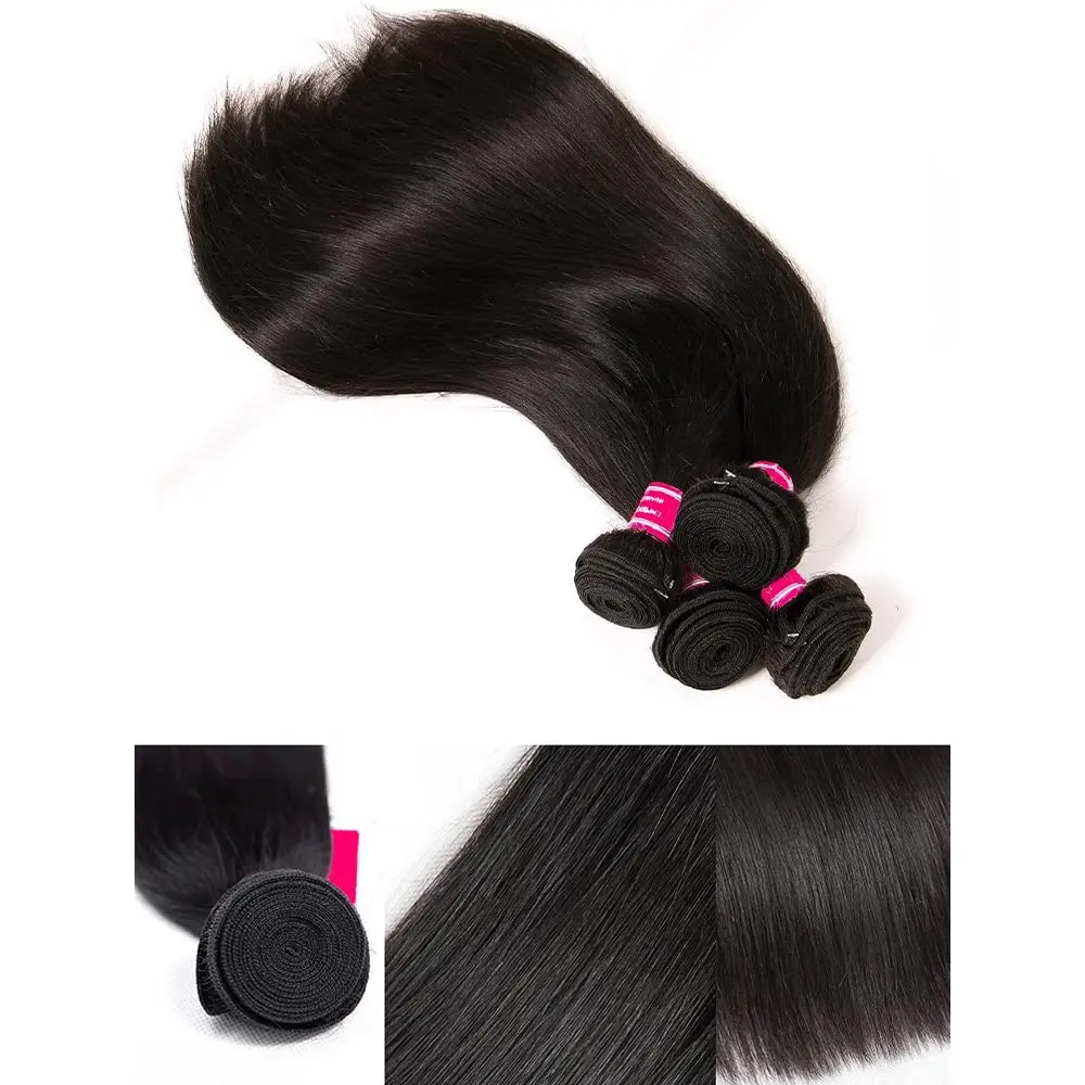 Straight Bundles with Closure Human Hair 20 22 24 Brazilian Human Hair Bundles with Closure Straight 100% Unprocessed