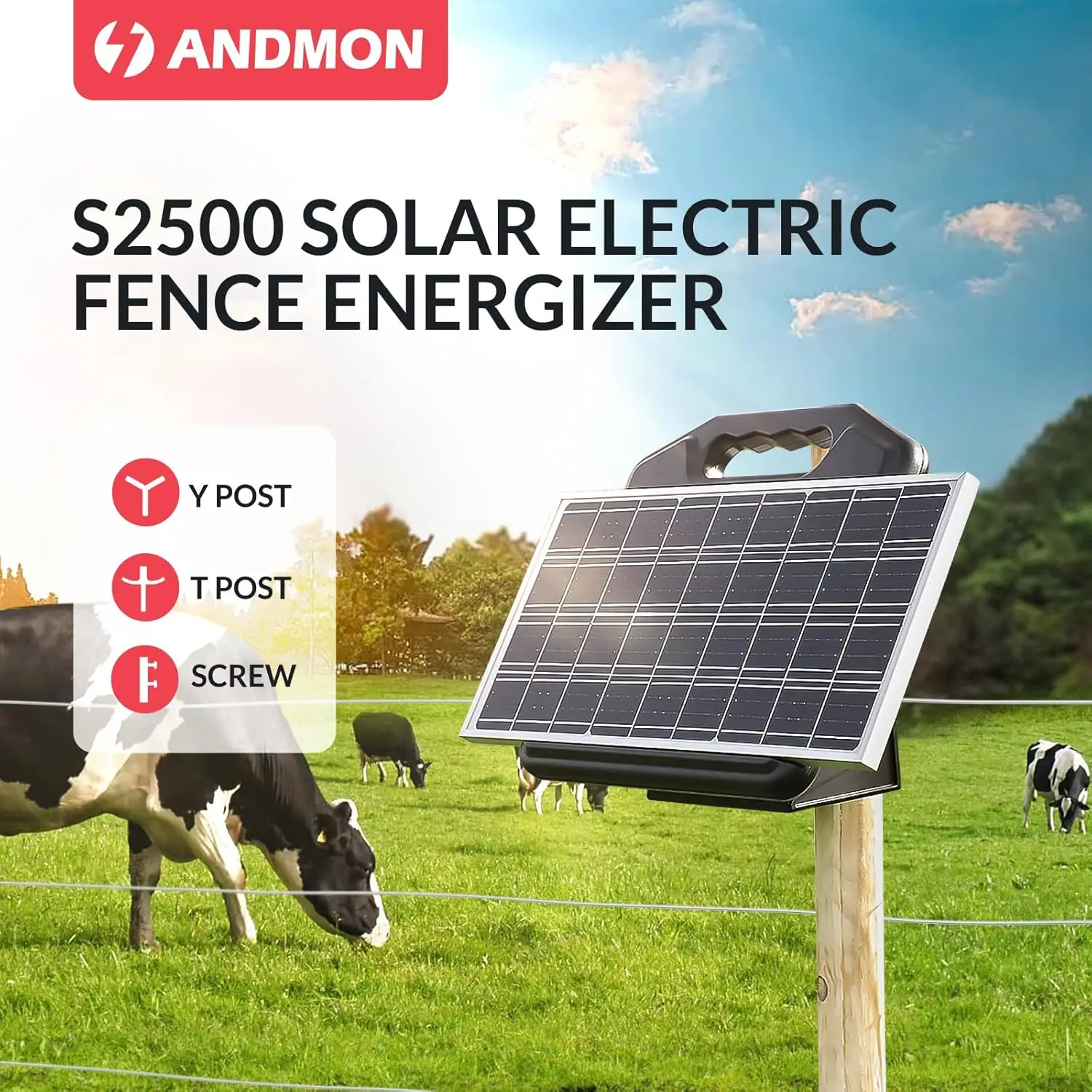 S2500 2.2 Joule Solar Fence Charger, 60 Miles Solar Electric Fence Charger For Livestock, Horses, Cattle Sheep, Portable And