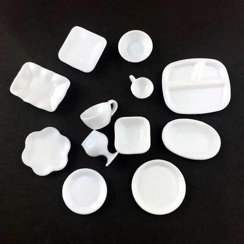 12Pcs/Set Mini White Kitchenware Toys Drink Cups Dish Plate Tableware Mini Simulation Accessories DIY Pretend Play Toys