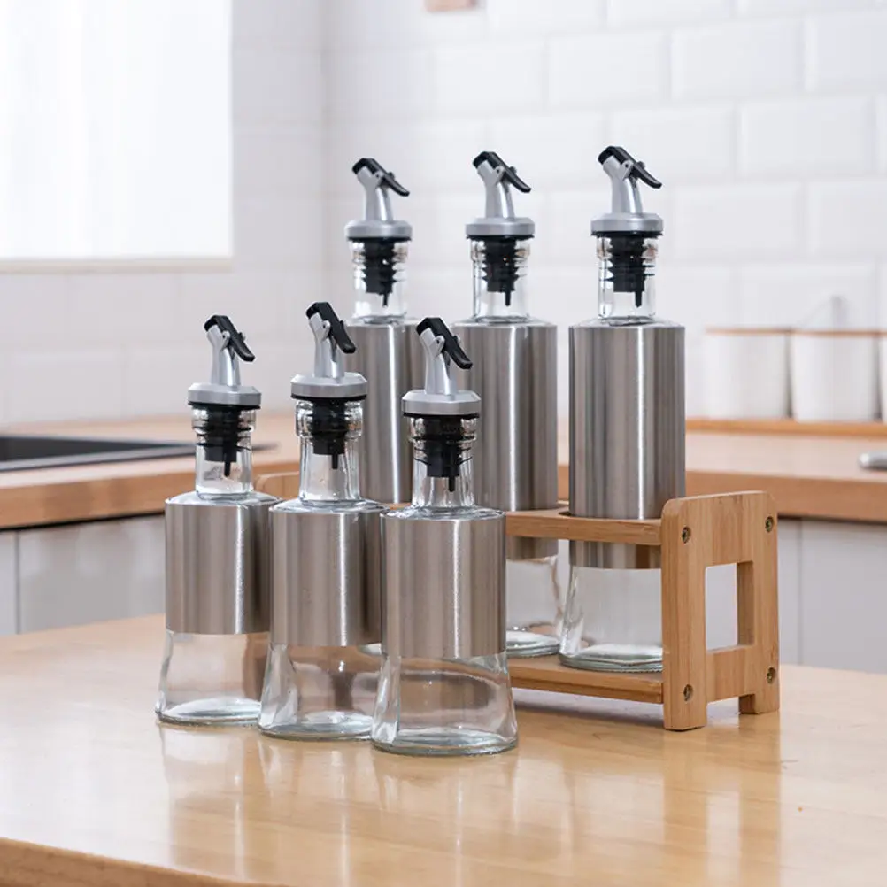 Juego de 2 Dispensadores de Aceite Ligeros y Compactos de 250 ml, de Acero Inoxidable y Vidrio, para Vinagre, Salsas y Aceite de Oliva