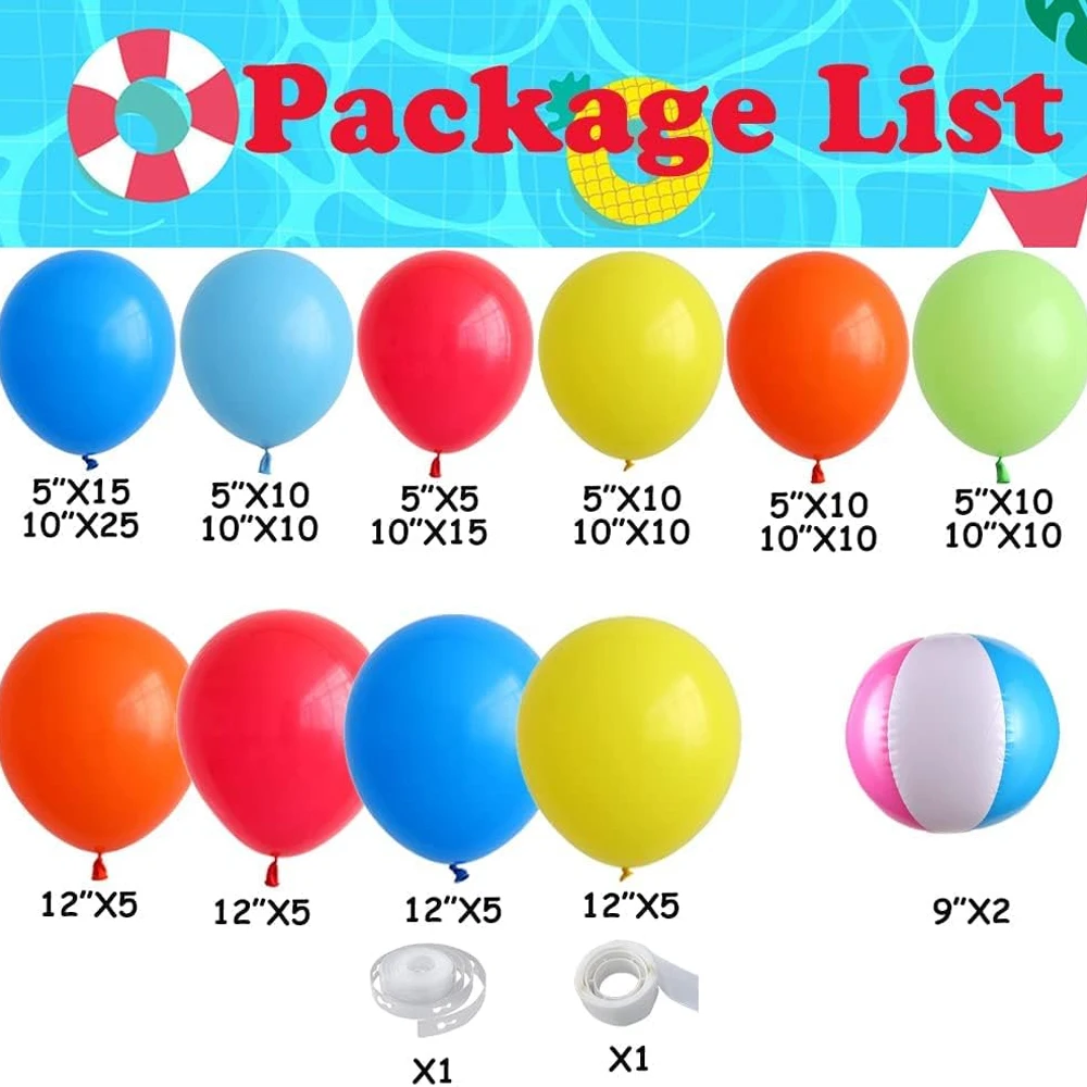 164pcs Beach Ball Tropical Balloon Garland Arch Summer Pool Beach Party Decor Kids Birthday Wedding Hawaiian Baby Shower Decor