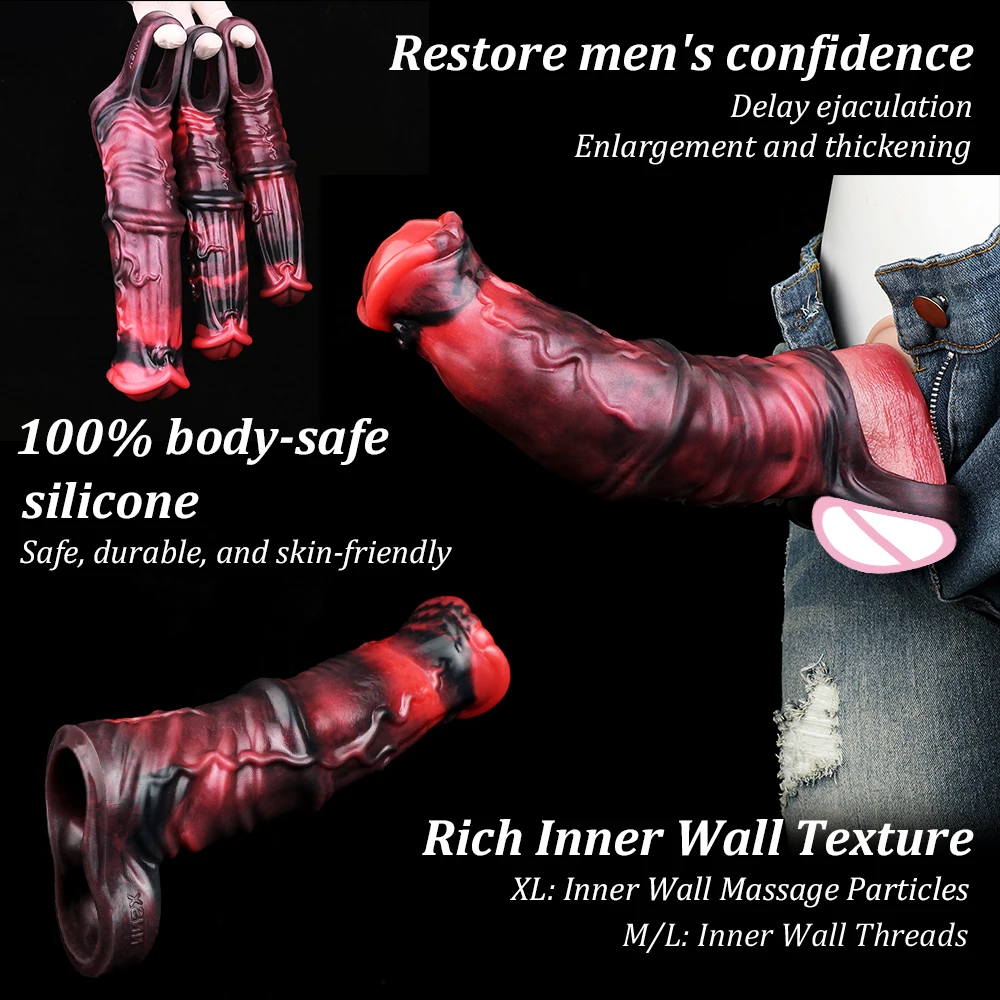 NNSX Animal Horse Penis Sleeve Silicone Cock Sleeve Hollow Dildo Enlarger Reusable Penis Girth Extender Adult Sex Toys For Men