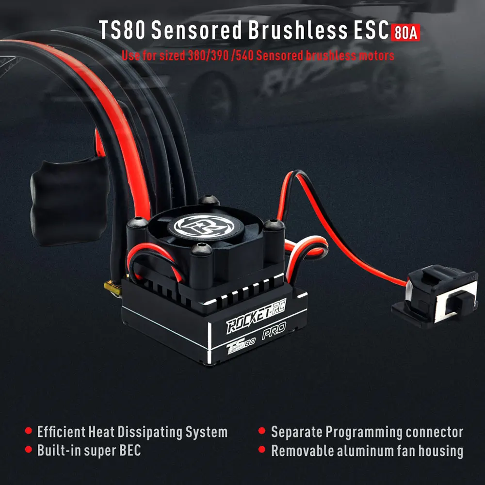 

Surpass Hobby Rocket Supersonic 80A Sensored Brushless ESC TS80 for 1/10 1/12 1/14 Rc Car 380 390 540 Sensor Motor Drift Truck