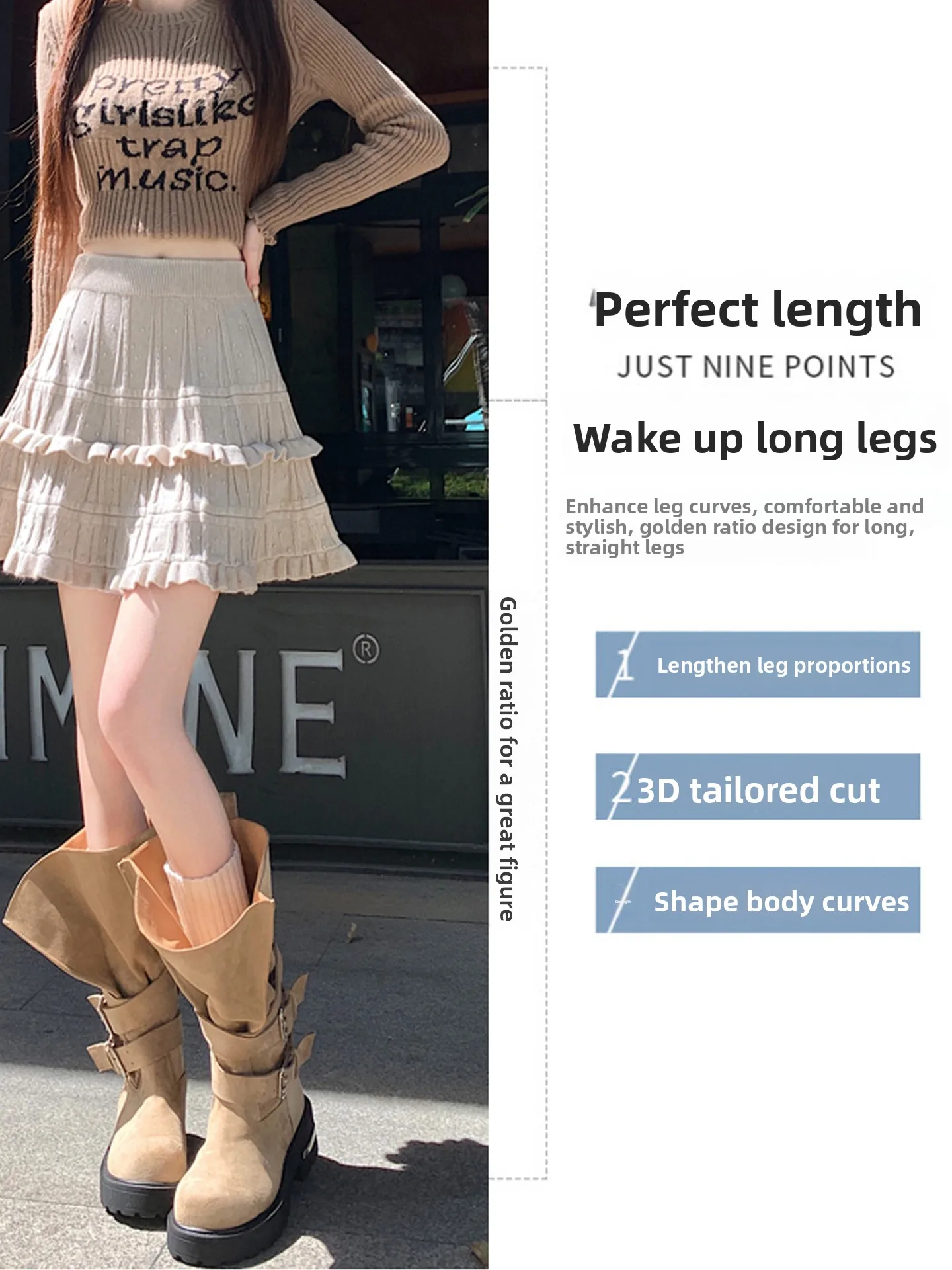 Korean Style High Waist Knitted Half Skirt with Wood Grain Ruffle A-Line Puffy Cake Short Skirt for Women Autumn Season
