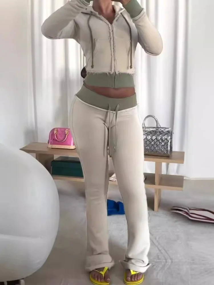 

Три сестры, новые поступления, осенне-зимняя повседневная спортивная однотонная вязаная толстовка с капюшоном, комплекты из 2 предметов, женский наряд, брючные костюмы