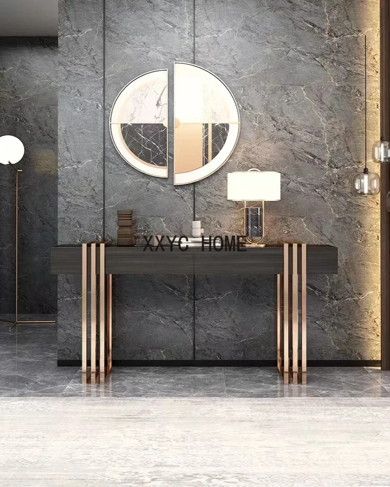 

New Chinese-style porch cabinet porch living room modern simple hallway cabinet light luxury style entrance table
