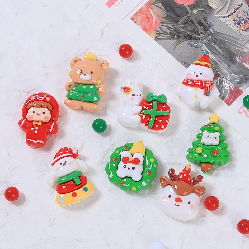 New Christmas Resin Cabochons Flatback for Scrapbook Crafts 10pcs Cute Christmas Tree Home Decoration Accessory DIY Slime Charms