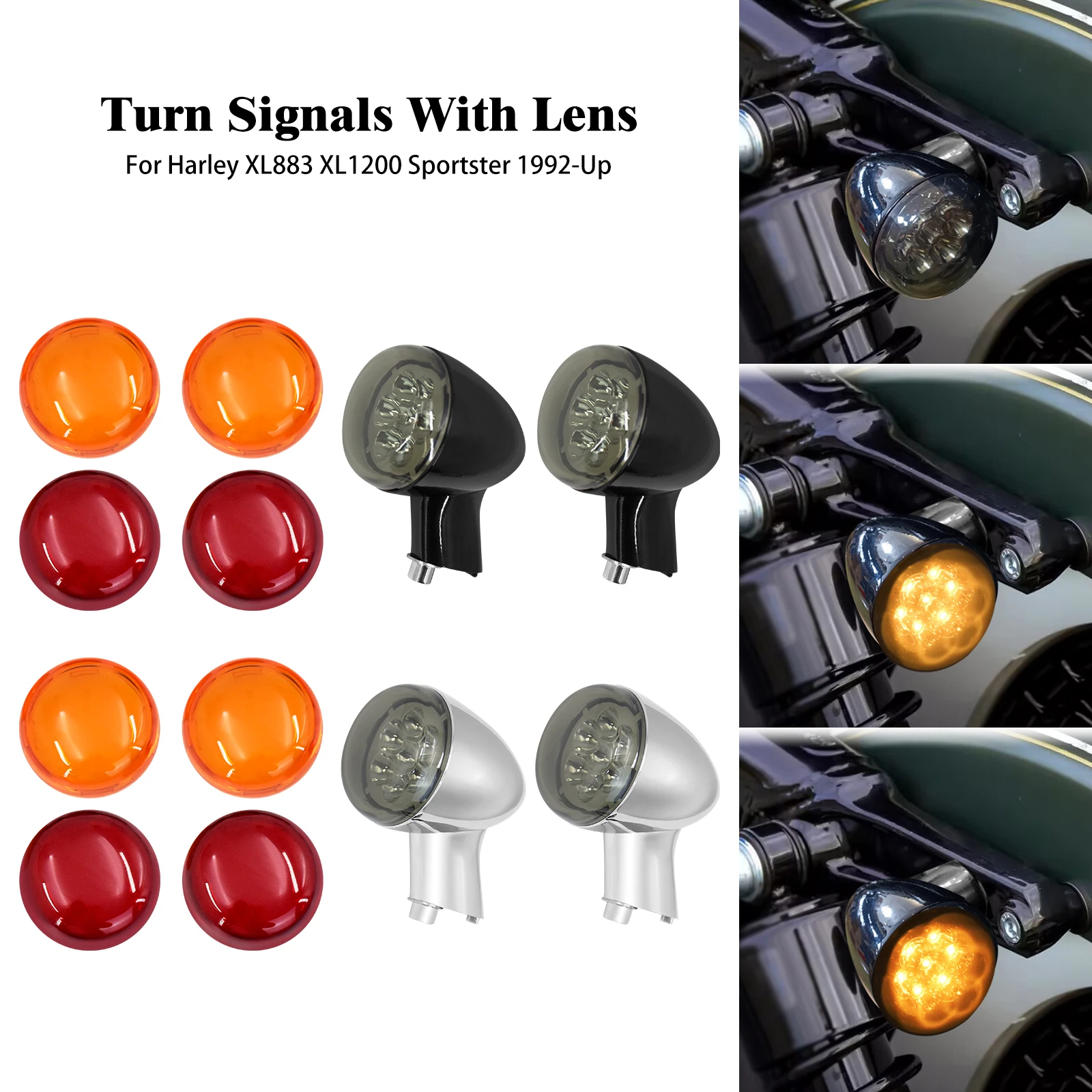 Motorcycle Rear Amber Turn Signals Lights Short Bracket With 6PCS Lens Cover Lamp For Harley Sportster XL883 XL1200 1992-2022