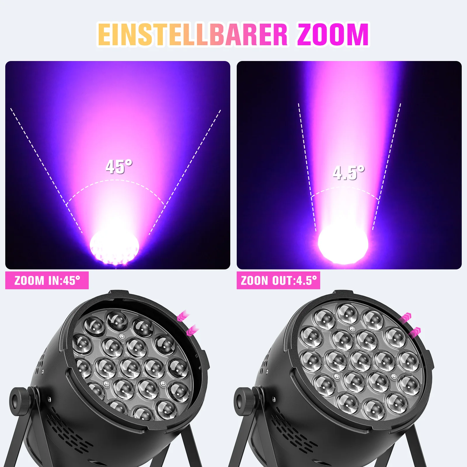 U'King 2PCS 19x15W RGBW Focused Stage Par Light 4IN1 LED Zoom Strobe Wash Light DMX Stage Light Effect для DJ Disco Bar Party
