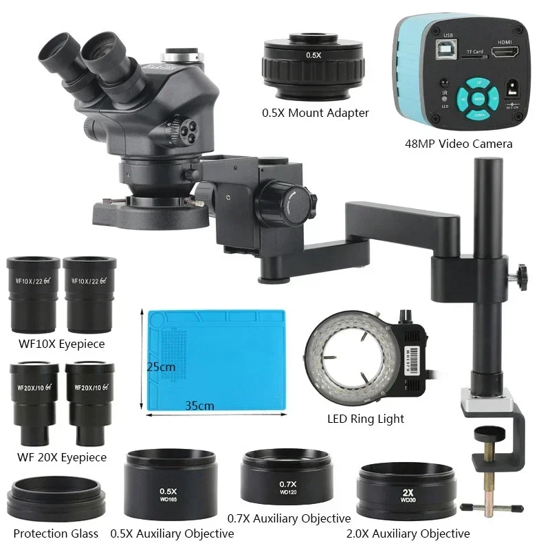 3.5X-200X Zoom Stereo Trinoculaire Microscoop Klem Opvouwbare Uitbreiding Type Basis + 48MP 55MP 4K 2K HDMI USB VGA Digitale Video Camera