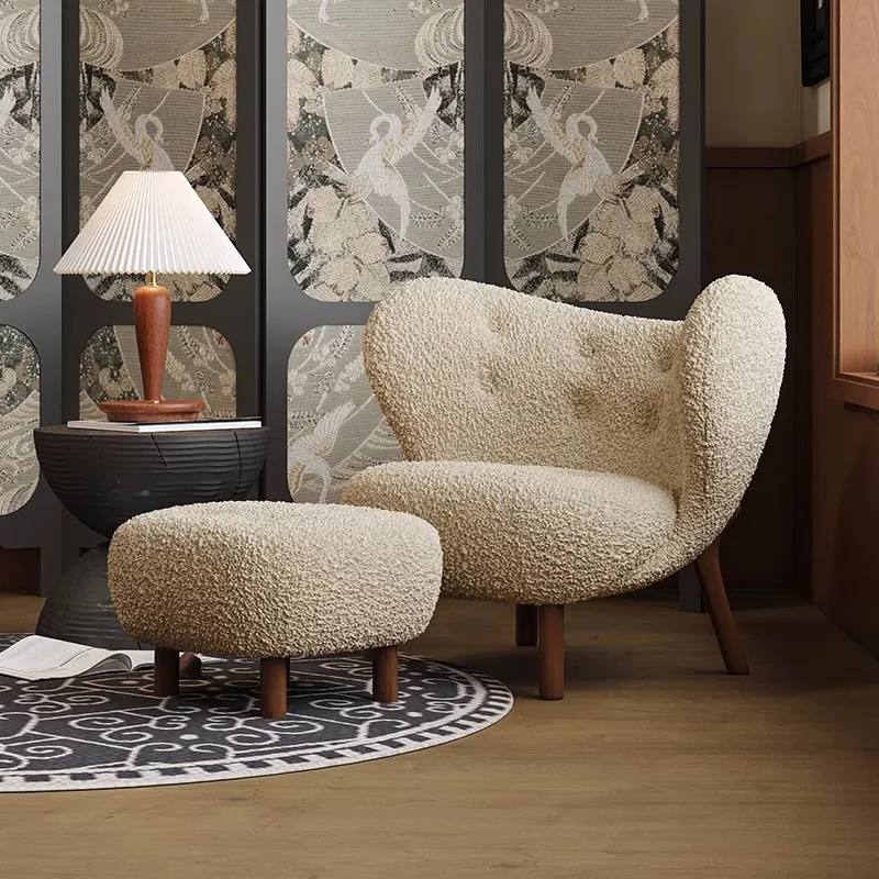 

Customizable Nordic designer single sofa mid-antique living room bedroom lamb wool retro single chair