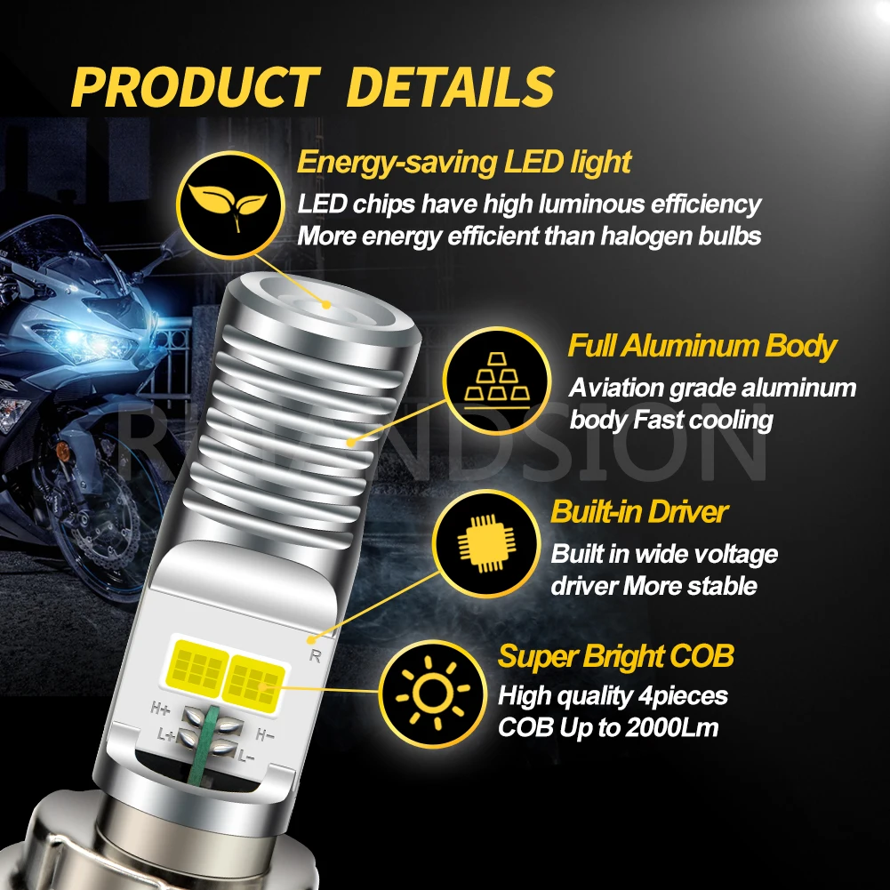 RUIANDSION P26S LED Motorcycle Headlight Scooter Light Motorbike bulbs Moto Front Headlamp Head Light 9V-85V 6000K