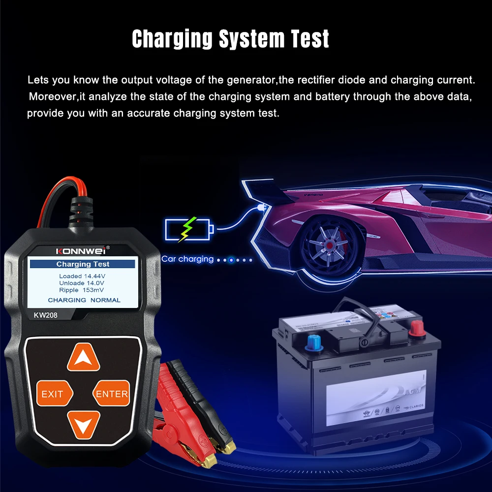 KONNWEI KW208 12V Car Battery Tester Cranking Charging Circut Tester Battery Analyzer 12V Volts Battery Tools Battery Analyzer - view 3
