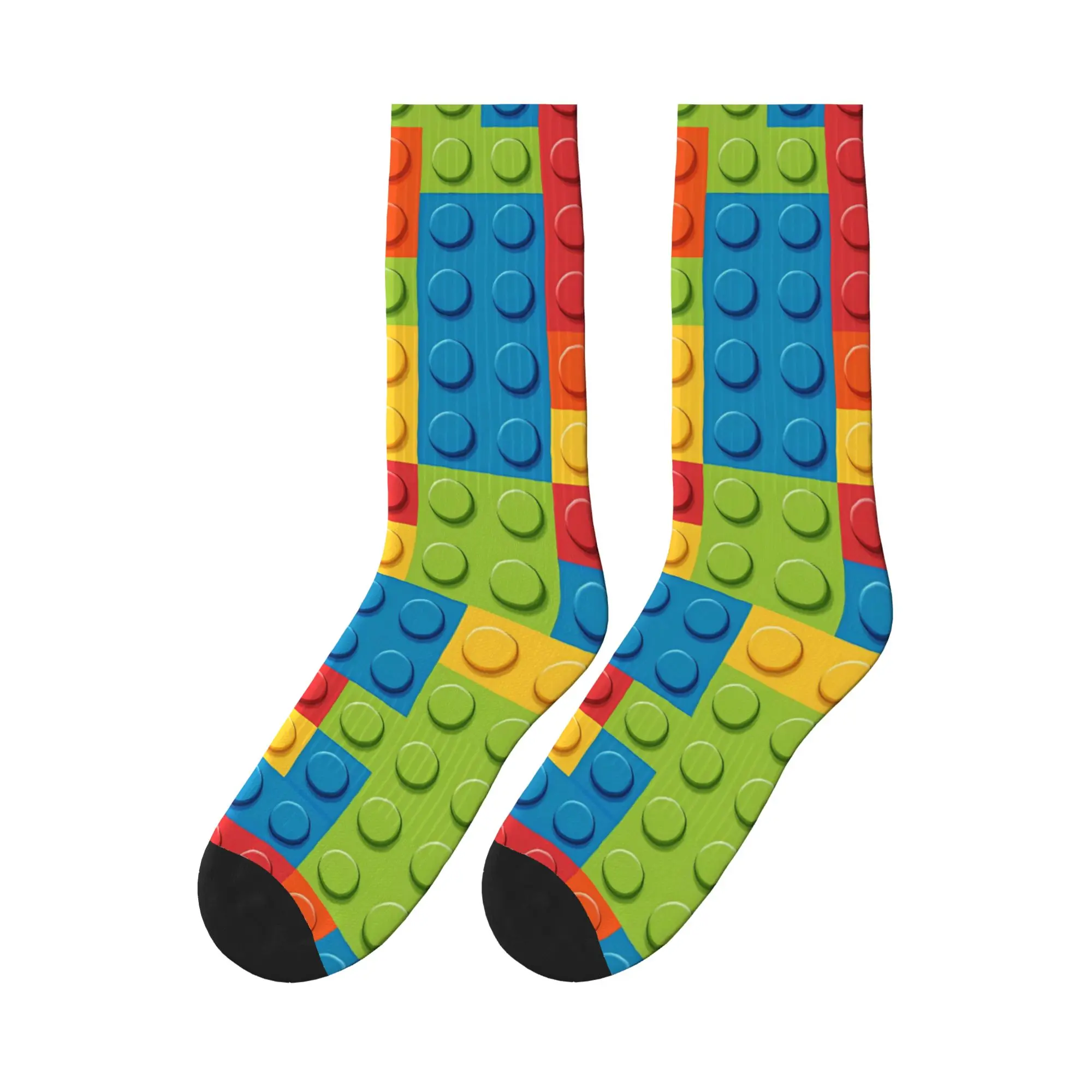 Vibrant Primary Color Building Blocks Pattern Socks Anti Stockings Couple Quality Outdoor Sports Socks Autumn Funny Custom Socks