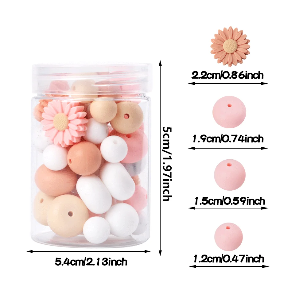 LOFCA 5cm Canned - Daisy Round Loose Silicone beads Silicone Necklace DIY Silicone Necklace Silicone beads BPA free