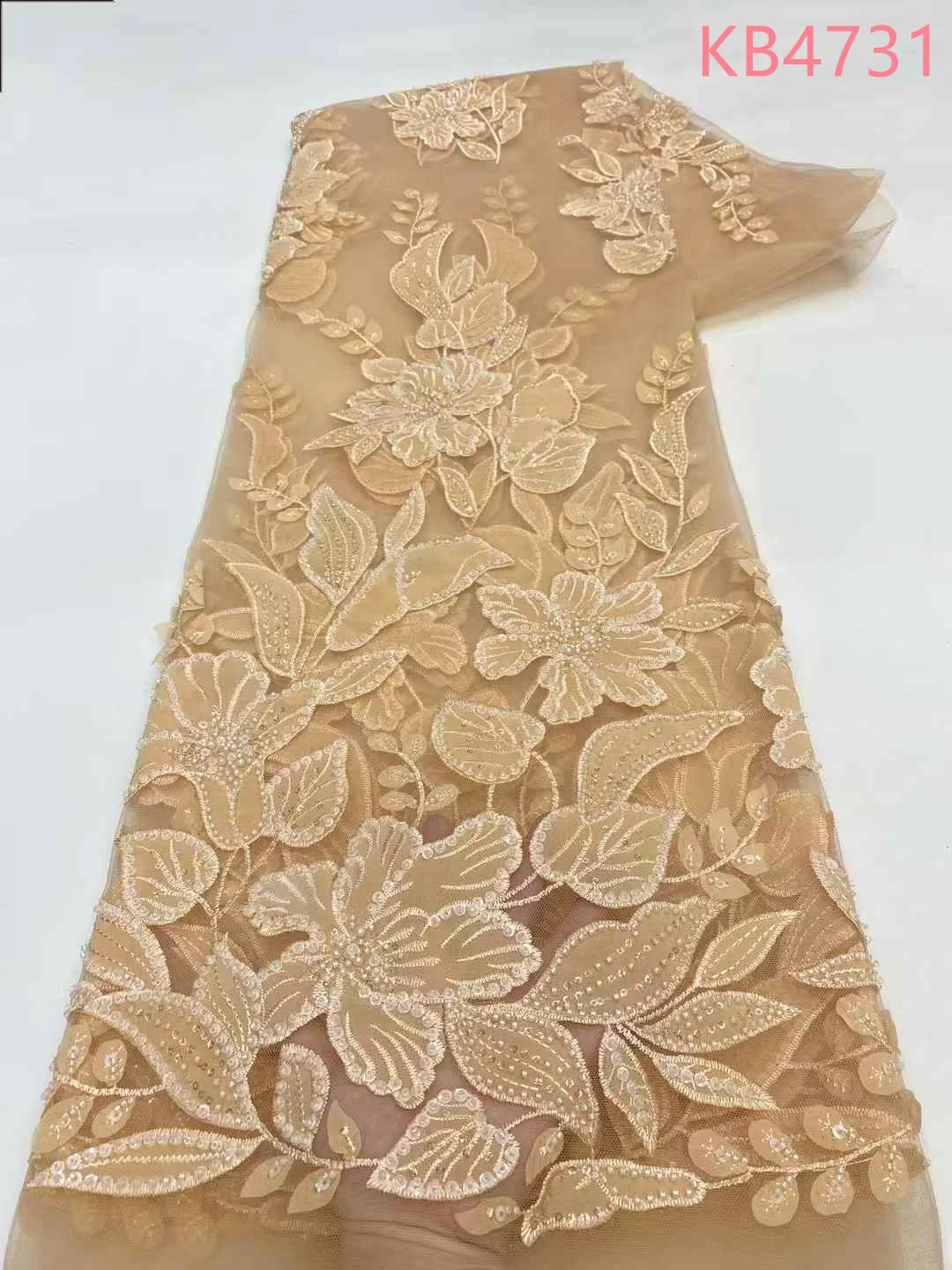 

African Lace Fabric 5 Yards High Quality 2025 Oliver Green Sequins Embroidery Beaded Tulle Lace Fabrics For Sewing KB4731