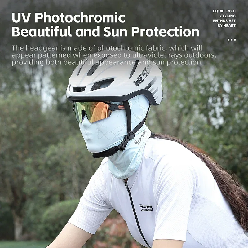 WEST BIKING Summer Breathable Cycling Caps UV Photochromic Pattern UPF 50+ Sun Protection Ice Silk Balaclava Cooling Sport Gear