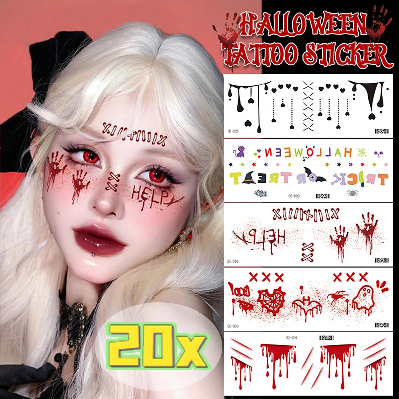 Halloween Cartoon Tattoo Stickers Waterproof Sweat-proof Breathability Realistic No Damage To Skin DIY Party Face Art Decoration