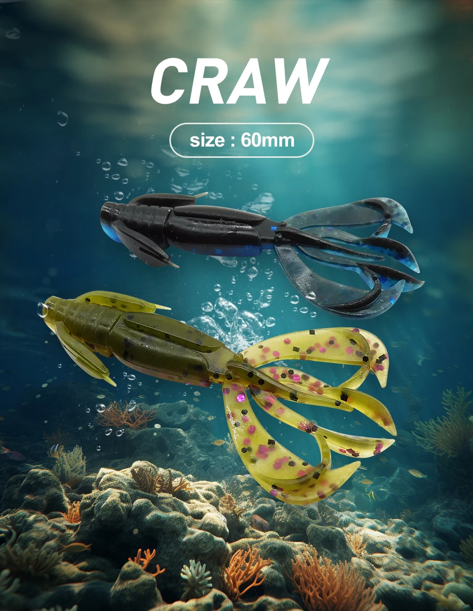 ESFISHING 10 Stück kleine Craw Crazy Flapper 60mm 2g weiche Kunststoff-Angelköder mit Salz- und Duftstoffen, Silikonköder – Detail 1