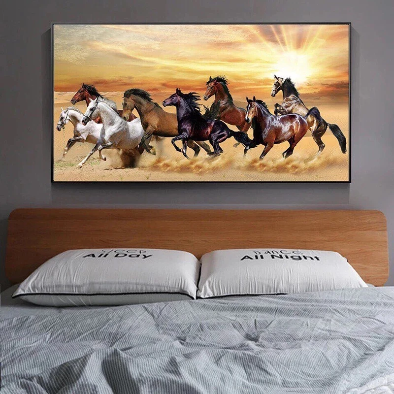 Modern Large 7 White Running Horses Canvas Painting Posters Print Wall Art Picture for Living Room Bedroom Decoration Home Decor