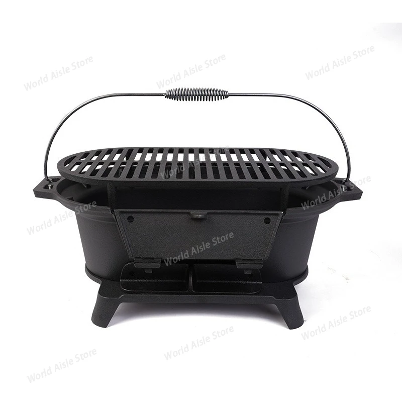 Cast iron outdoor barbecue meat grill household charcoal barbecue grill extra thick camping picnic Ideal for Camping & Picnics