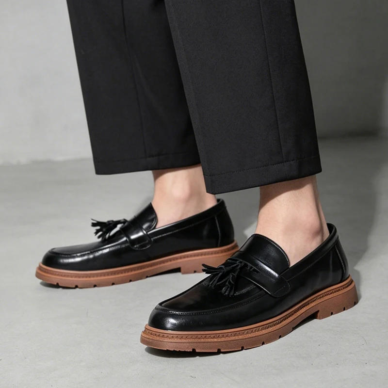 

Men Fringed Casual Leather Shoes Black-brown Color Men Dress Shoes for Business Office Gentleman's Social Shoes Size 38-43