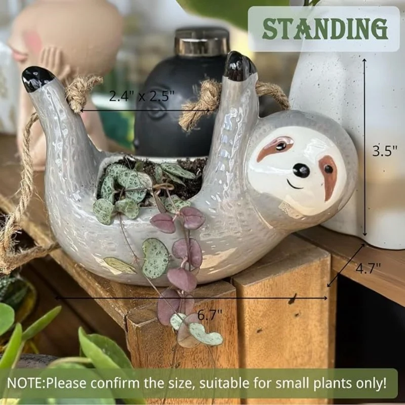 Cute Sloth Ceramic Hanging Planter Indoor Outdoor Air Plant Flower Pot for Succulents Cacti Herbs Live Plants Home Garden Decor