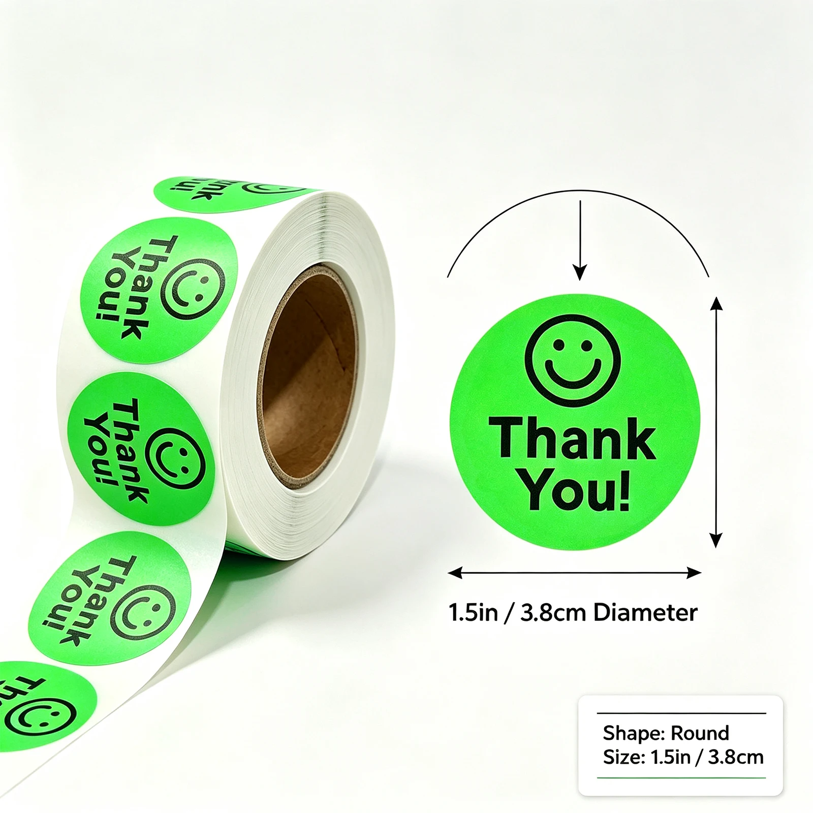 250Pcs-1.5In/3.8Cm Vibrant Firefly Green Gift, Envelope, and Craft Packaging Decoration Label Stickers Firefly Green Smile Thank You Label Stickers Small Business Product Packaging Decoration Stickers Firefly Green Stickers to Express Gratitude