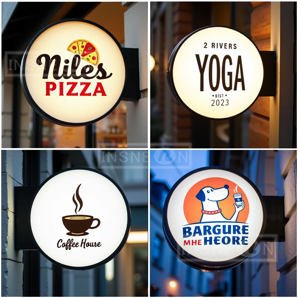 علامة شعار مضيئة مخصصة علامة شخصية مزدوجة الجوانب: صندوق دائرة شفرة ضوء لافتات إعلانية جدار Led شريط النيون الحلاق #5