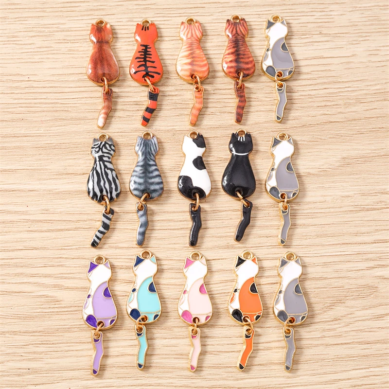 10 Stück 10x35mm Cartoon Emaille Tier Katzen Charms Anhänger zum Basteln von Halsketten, Ohrringen, Armbändern, DIY-Handwerk, Schmuckzubehör – Detail 2