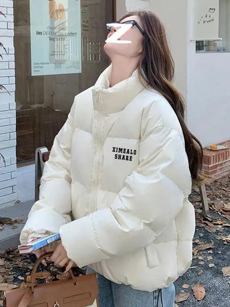 

Zoki Fashion Letter Parkas Women Loose Preppy Style Long Sleeve Winter Puffy Coat Warm Thick Female Korean Pockets Jackets New